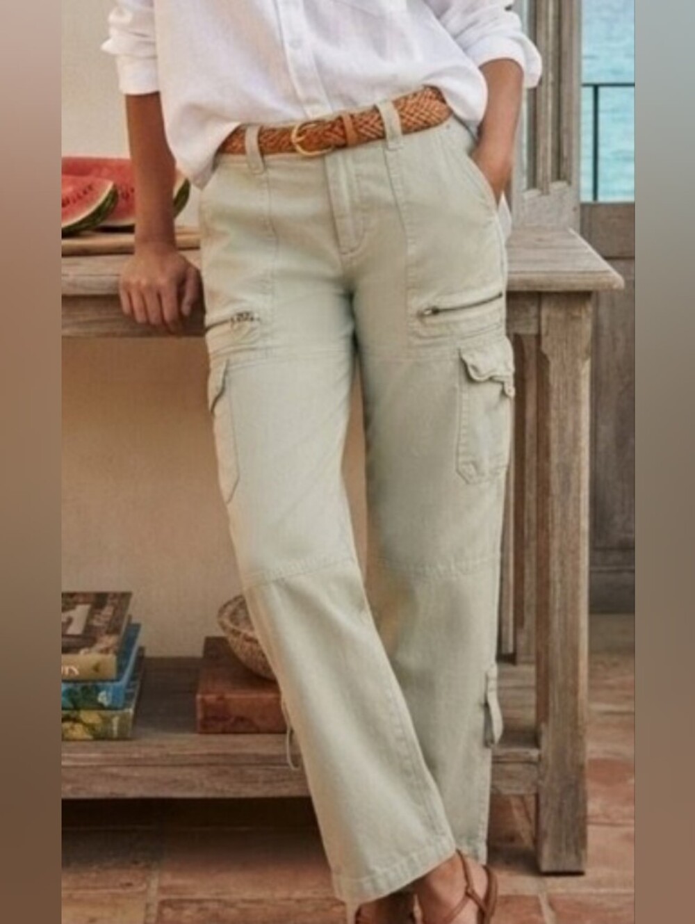 Source Unknown Light Sage Green Straight-Leg Cargo Pants